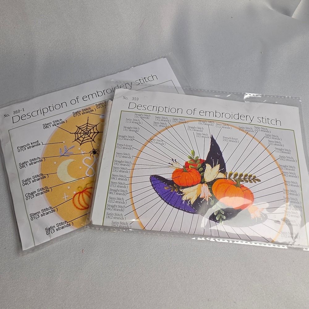 Halloween Embroidery Kit Bundle Witch Hat Spooky Pumpkins 2 Pack DIY Craft
